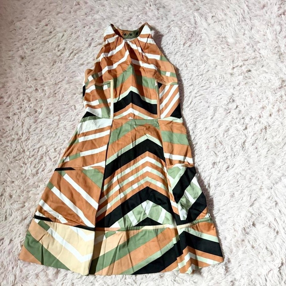 Retro Colorblock Geometric Artistic Funky Groovy Halter Dress Womens 2 Boho
